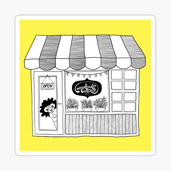 Doodle Illustration Artist Shop Front - Happy Yellow Sticker