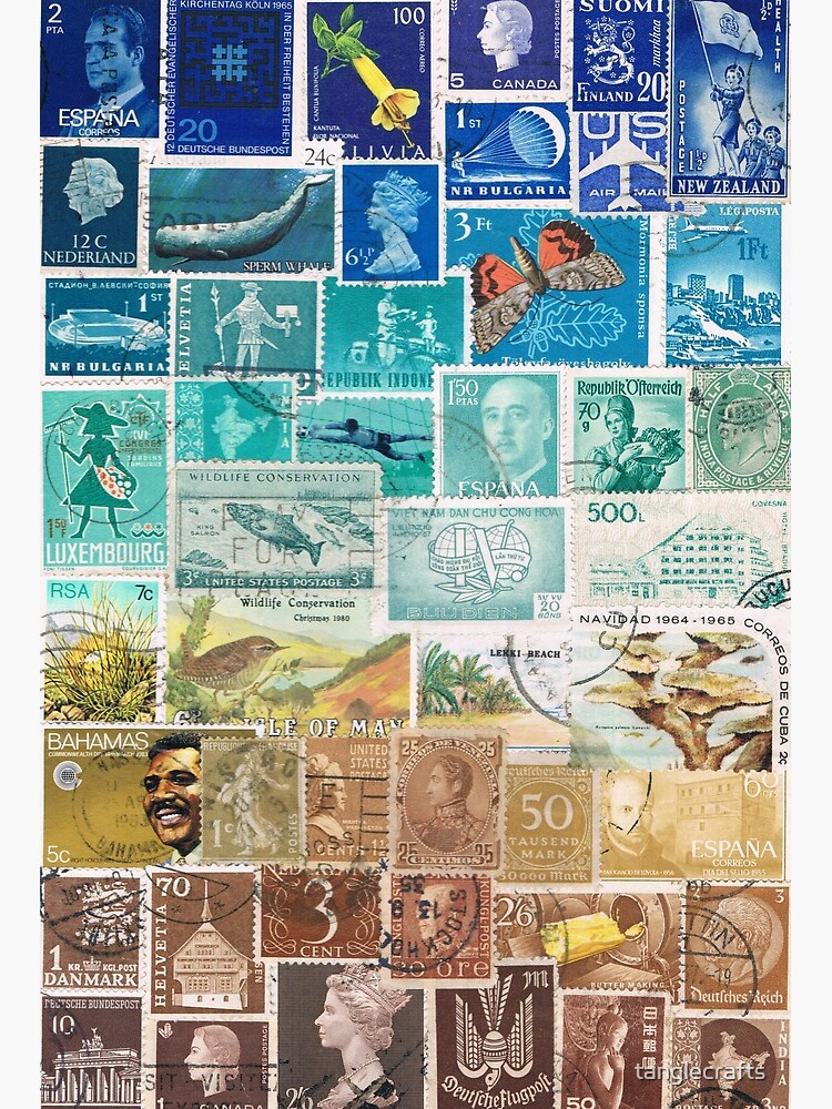 Beachy Postage Stamp Collage Art Board Print