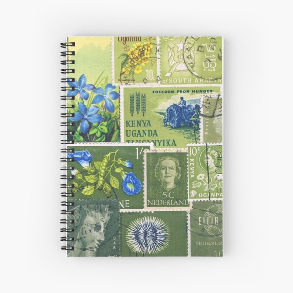 Spring Greens - Postage Stamp Collage Spiral Notebook