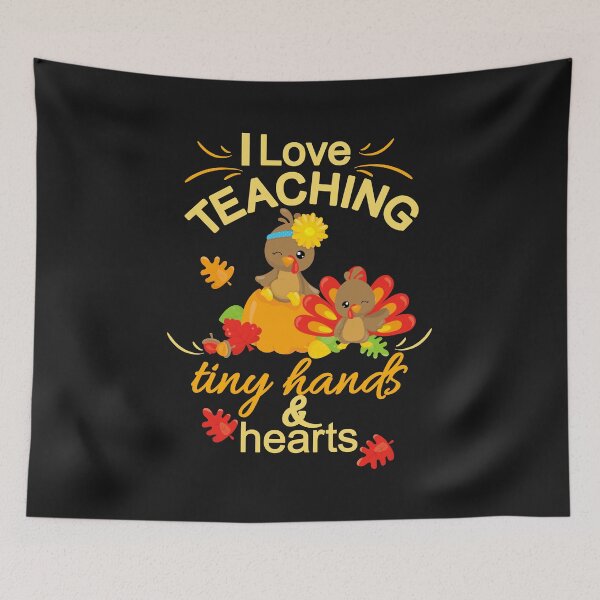Item preview, Thanksgiving Fall Teacher Gift Cute Turkey & Pumpkin I Love Teaching Tiny Hands & Hearts designed and sold by Sapphire Star.