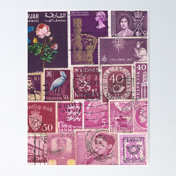 Item preview, Purple Heather Postage Stamp Colllage designed and sold by tanglecrafts.
