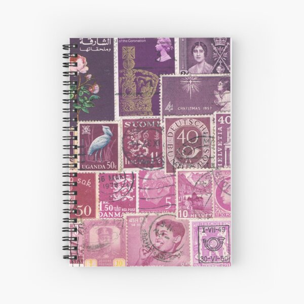 Purple Heather Postage Stamp Colllage Spiral Notebook