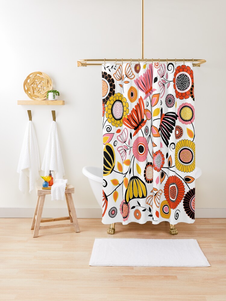 orange and black shower curtain