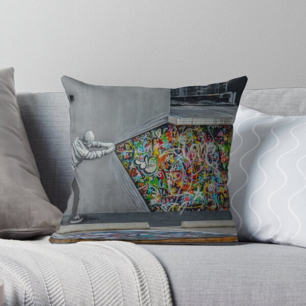 Behind the Curtain Throw Pillow