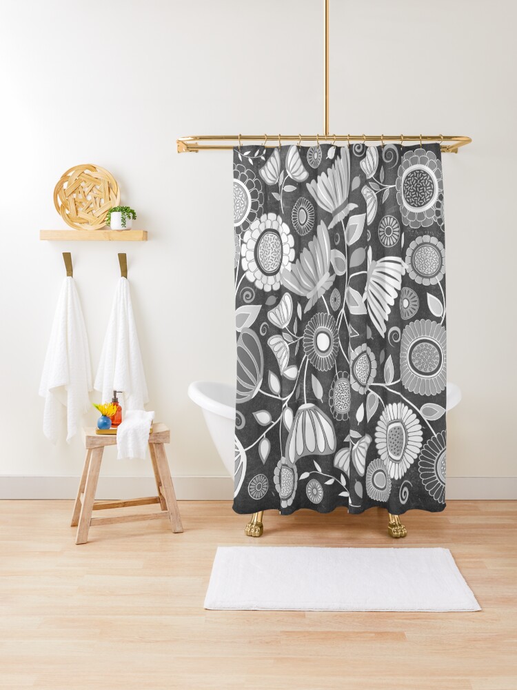 Chalkboard Modern Flower Print Design Charcoal Gray And White