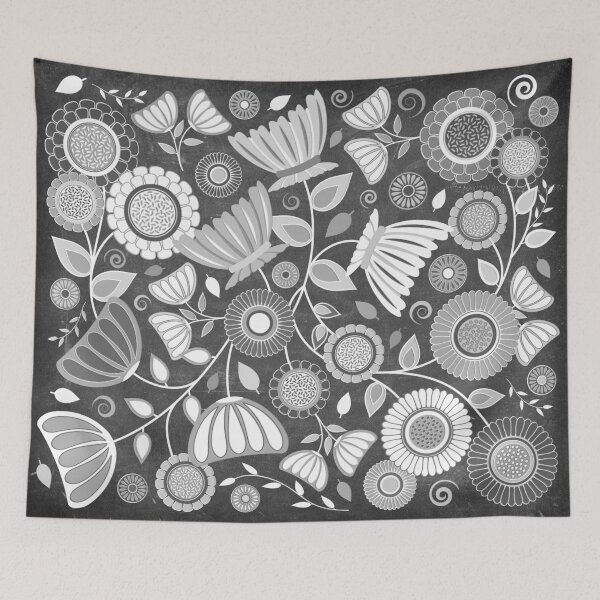 Item preview, Chalkboard Modern Flower Print Design - Charcoal Gray and White designed and sold by Elsy's Art.