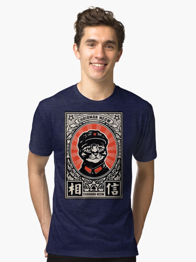 Alternate view of Chairman Meow - Kittens of the world unite | Meow Tse Tung Tri-blend T-Shirt