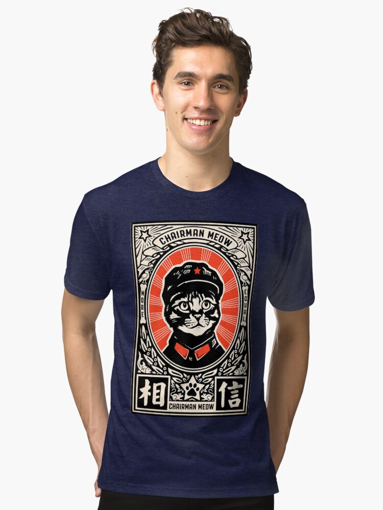 Alternate view of Chairman Meow - Kittens of the world unite | Meow Tse Tung Tri-blend T-Shirt