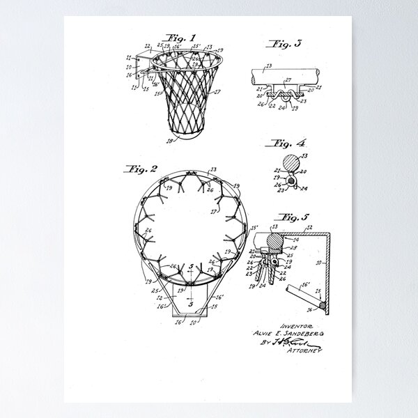 Item preview, Basketball Goal Vintage Patent Drawing designed and sold by TheYoungDesigns.