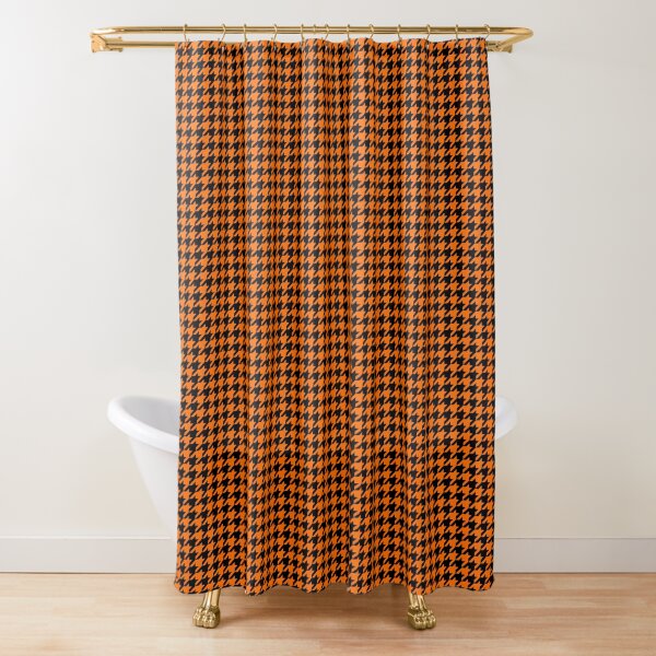 orange and black shower curtain