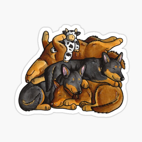 Sleeping pile of Lancashire Heeler dogs Sticker