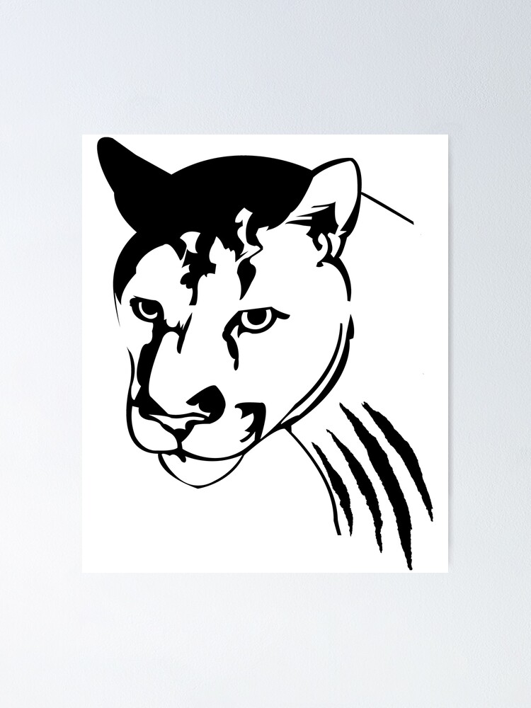 Cougar Wild Cat Head Drawing Poster By Janicereil Redbubble