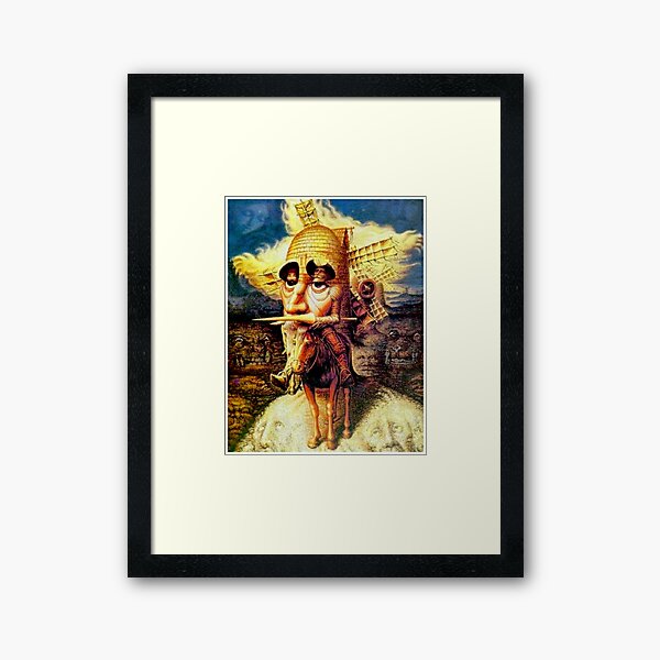 DON QUIXOTE : Vintage Abstract Tilting at Windmills Print Framed Art Print
