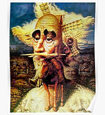 DON QUIXOTE: Weinlese-abstraktes Dali, das am Windmühlen-Druck kippt Poster