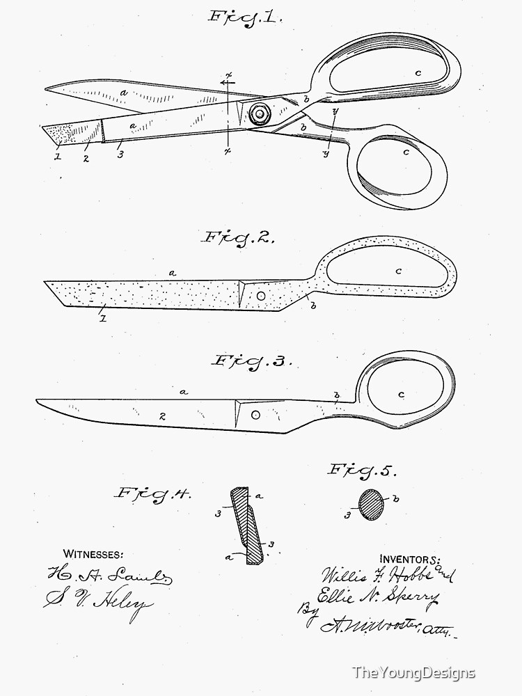 "Scissors Designs Vintage Patent Drawing" Sticker for Sale by