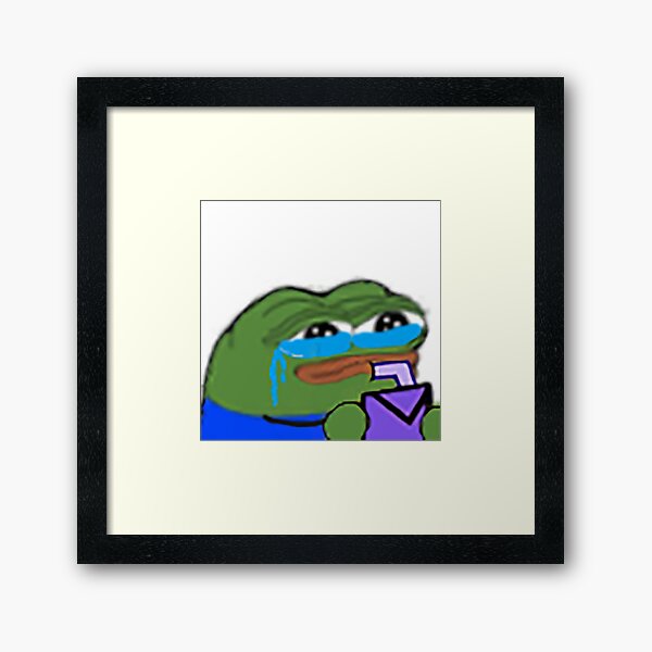 "sad pepe drinking juice" Framed Art Print for Sale by swaggyhone