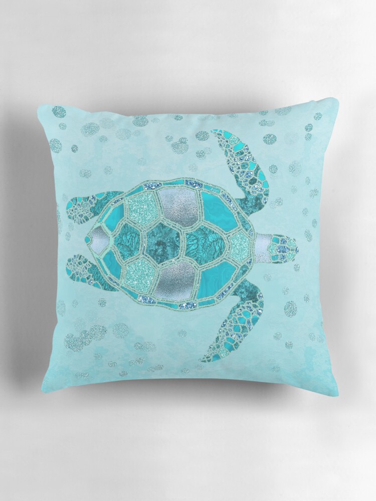 Thumbnail 3 of 4, Pillow, Glamour Aqua Turquoise Turtle Underwater Scenery designed and sold by artsandsoul.