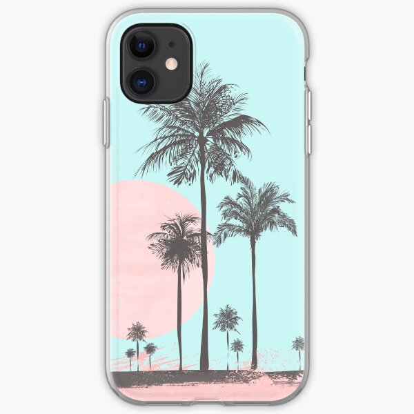 Pastel colors tropical beach palm tree sunset iPhone Soft Case