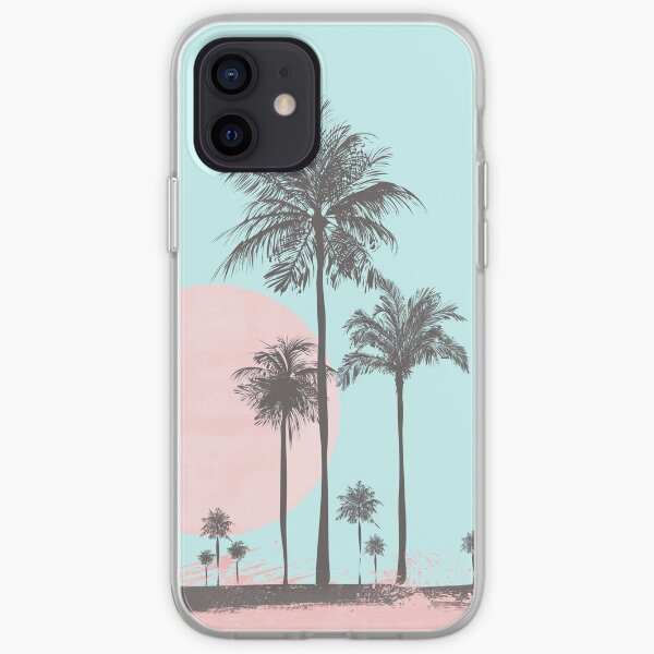 Pastel colors tropical beach palm tree sunset iPhone Soft Case