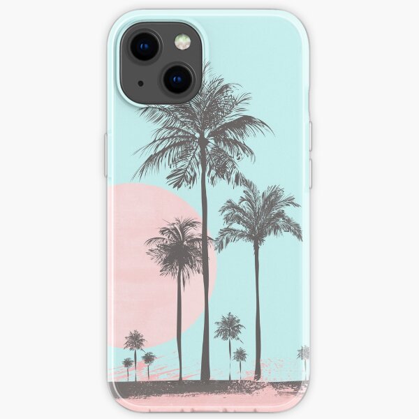 Pastel colors tropical beach palm tree sunset iPhone Soft Case