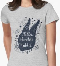 Follow the white rabbit vintage illustration with rabbit's head. Women's Fitted T-Shirt