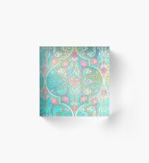 Floral Moroccan in Spring Pastels - Aqua, Pink, Mint & Peach Acrylic Block
