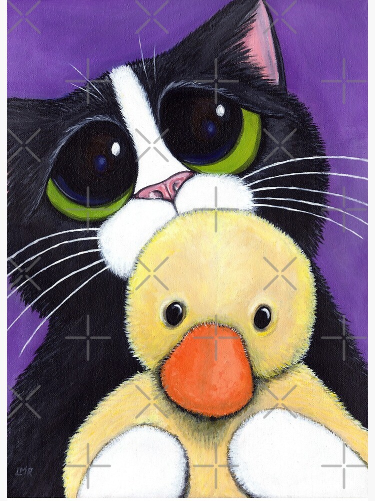 Scared Tuxedo Cat with Toy Duck Scared Tuxedo Cat with Toy Duck