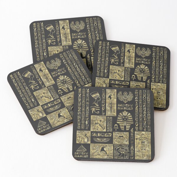 Item preview, Egyptian hieroglyphs and symbols gold on black leather designed and sold by Nartissima.