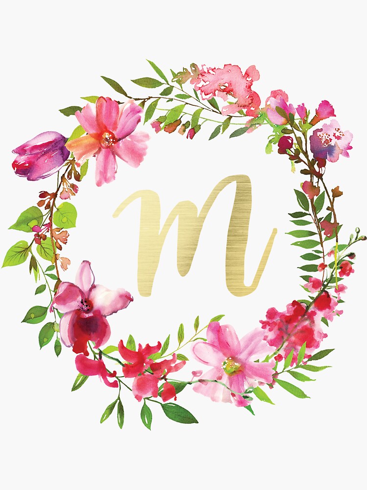 Watercolor Floral Script Monogram Letter M Sticker