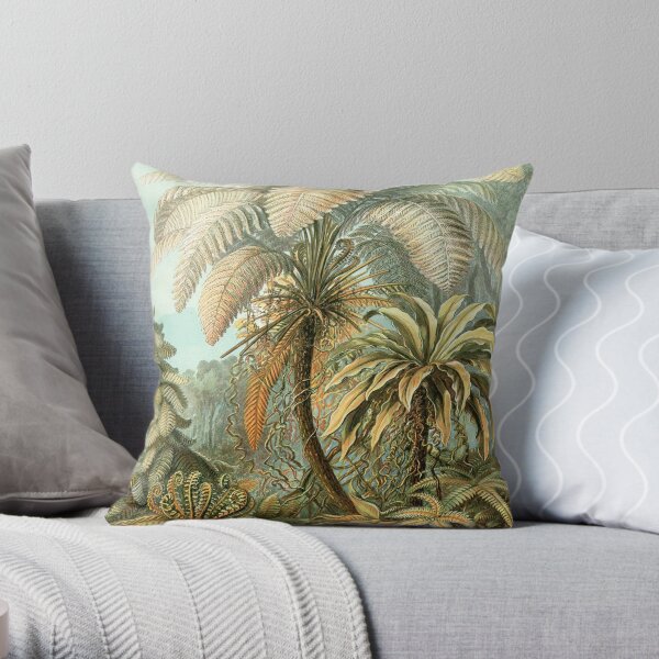 Vintage Tropical Palm Illustration Painting Artwork Throw Pillow