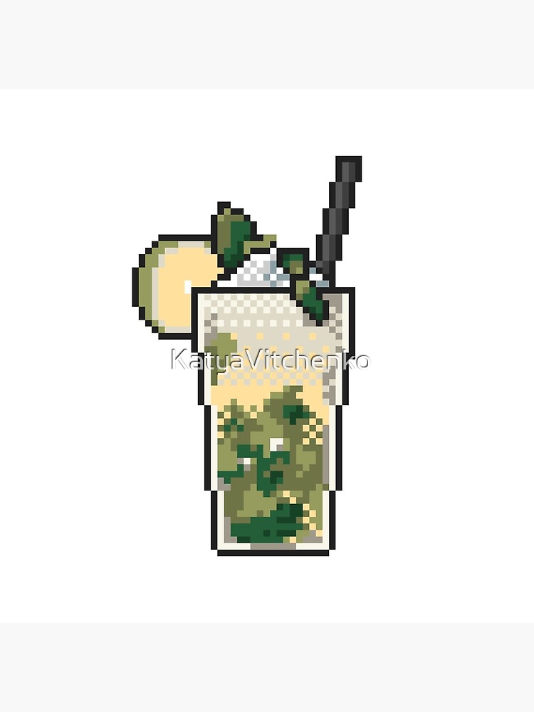 "Refreshing icy lemonade with mint, lemon and ice pixel art on white