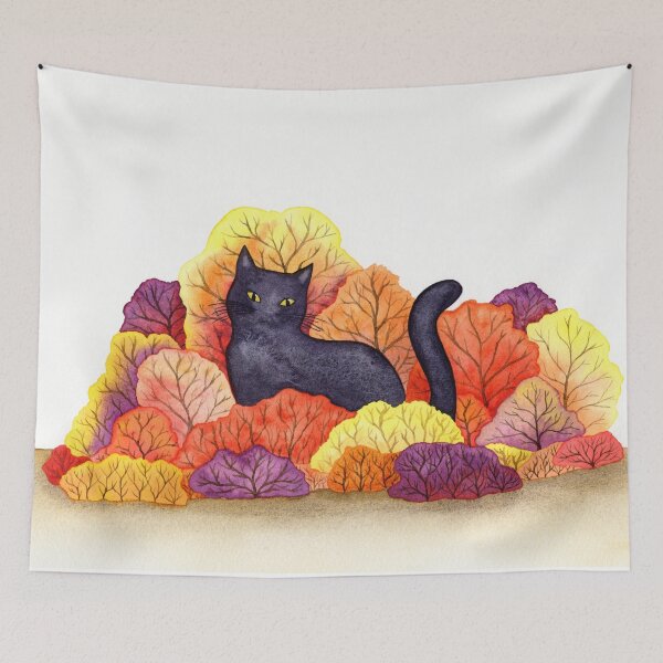 Item preview, Autumn Forest and Black Cat Watercolor designed and sold by dragonstarart.
