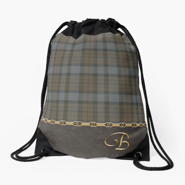 TARTAN LEATHER MONOGRAM B Drawstring Bag