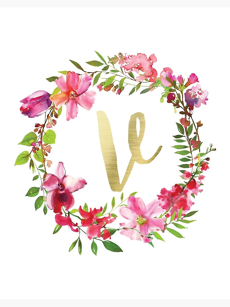 Vintage Floral Monogram Letter V, Initials, Botanical Art Print Logo Stock  Illustration