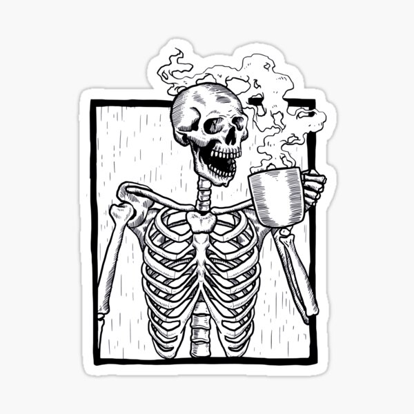 Download Halloween Coffee Drinking Skeleton Sticker By Gossiprag Redbubble