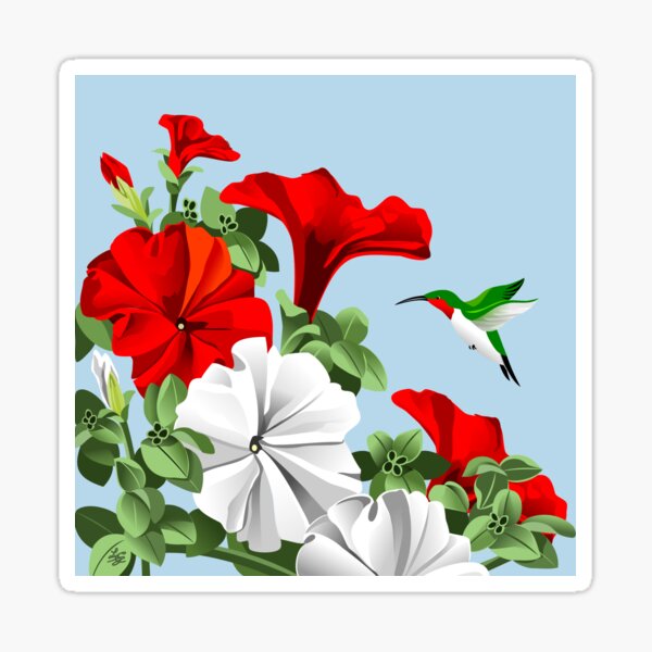 Hummingbird and Petunia Art Sticker