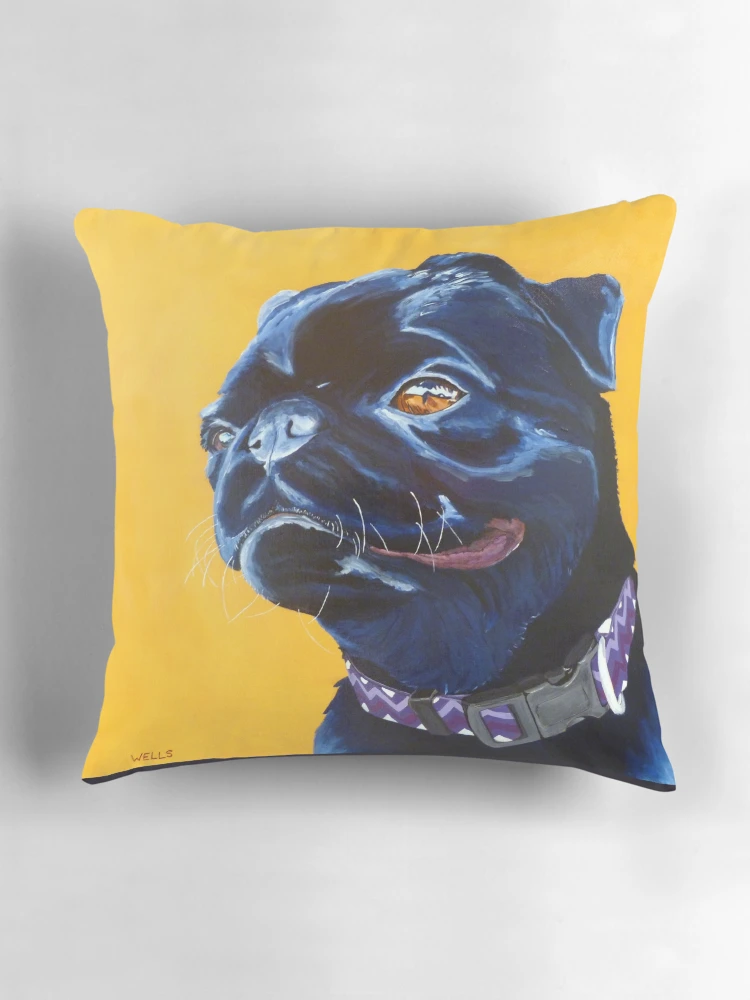 Thumbnail 3 of 4, Pillow,  Smiling Pug designed and sold by Krista Wells.