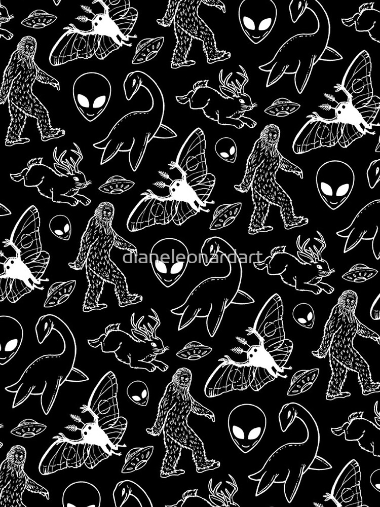 Cryptid Pattern (Black Background) by dianeleonardart