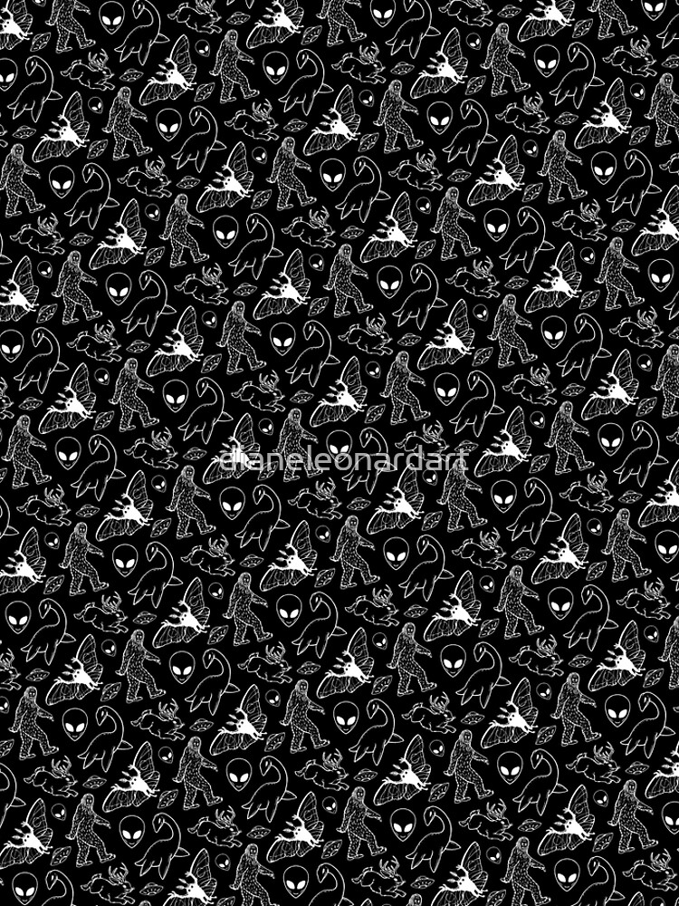 Cryptid Pattern (Black Background) by dianeleonardart