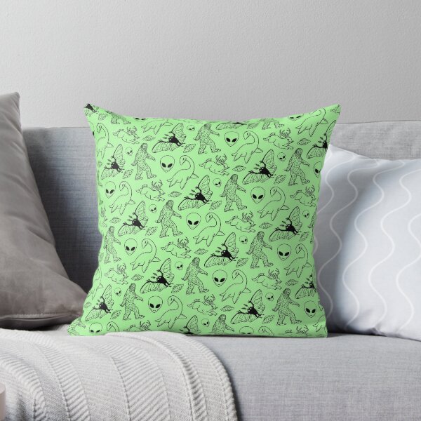 Cryptid Pattern (Green Background) Throw Pillow