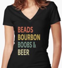 Mardi Gras Beads Bourbon Boobs Beer Vintage Women's Fitted V-Neck T-Shirt
