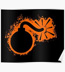 Blast bomb orange and black silhouette Poster