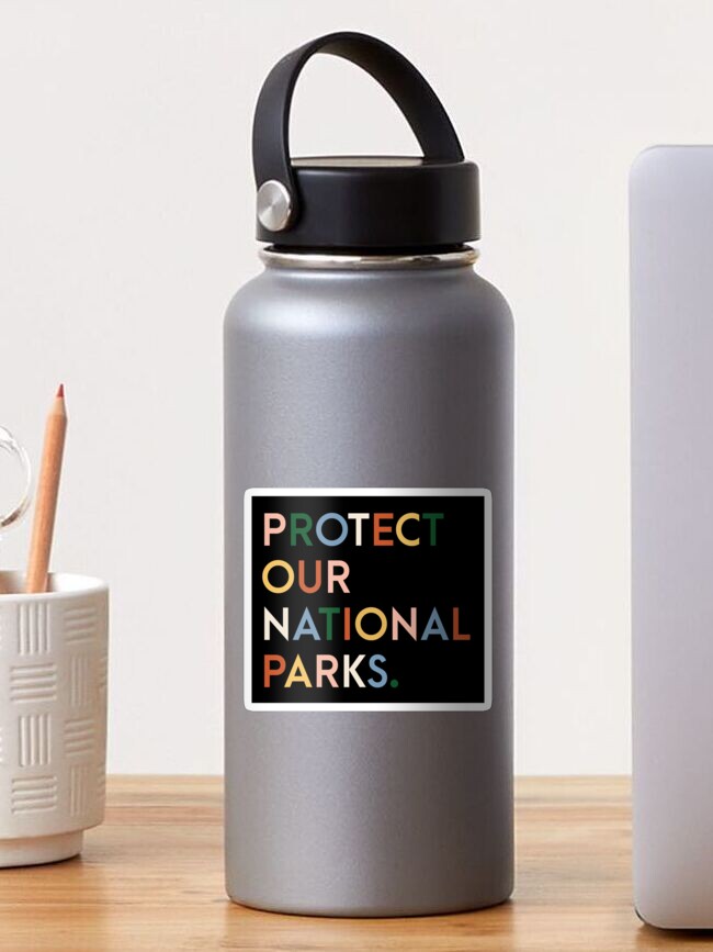 Thumbnail 1 of 3, Sticker, Protect our national parks - modern font rainbow colors designed and sold by rosalynnllc.