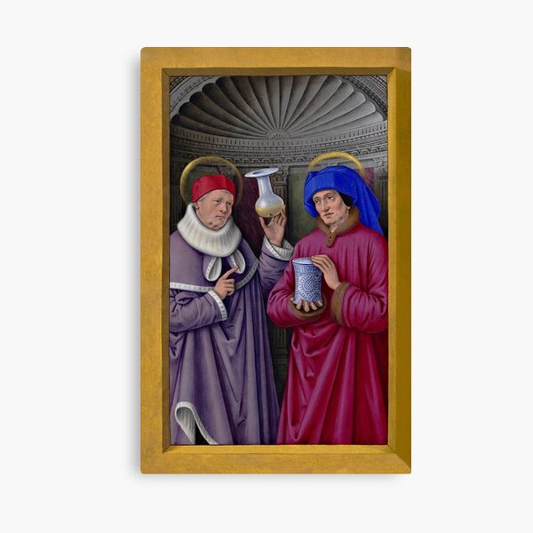 Saints Cosmas and Damian, miniature from the Grandes Heures of Anne of Brittany - Jean Bourdichon Canvas Print