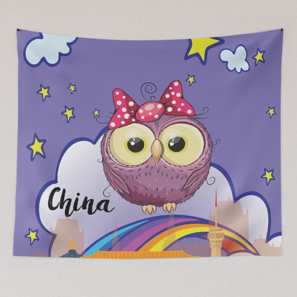 Item preview, Cute Purple Owl in China Unicorn Background/ Chinese Scenery / Travel with an Owl China Chineese American designed and sold by ProjectX23.