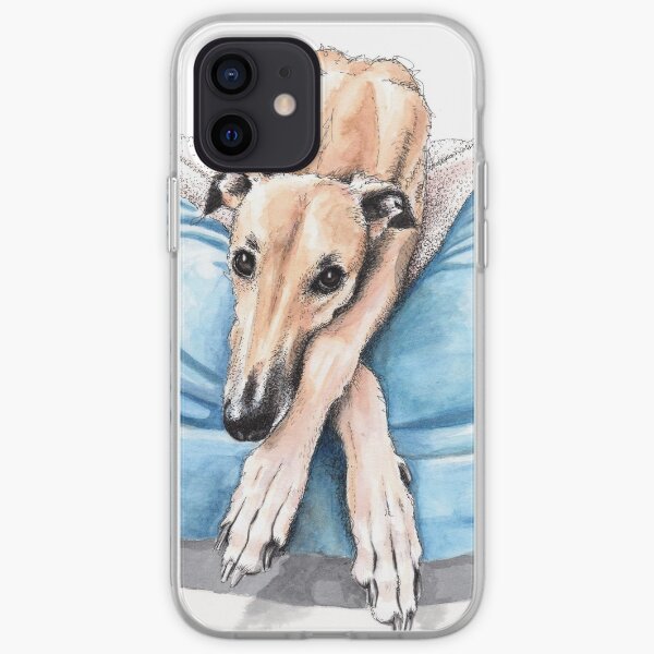 Greyhound on blue bed iPhone Soft Case