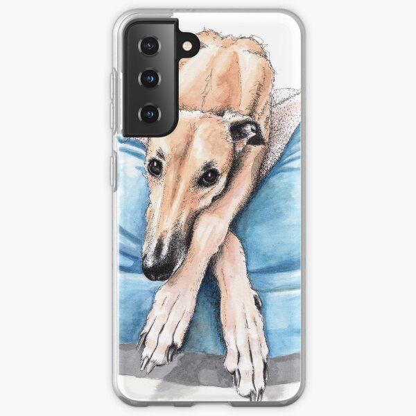 Greyhound on blue bed Samsung Galaxy Soft Case