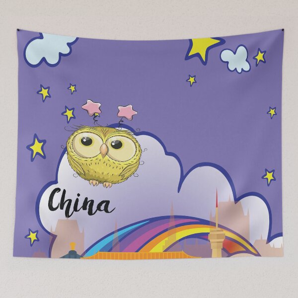Item preview, Little Yellow Owl in China Unicorn Background/ Chinese Scenery / Travel with an Owl China Chineese American designed and sold by ProjectX23.