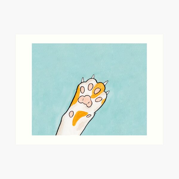 Ginger and White Cat Paw - Watercolour Illustration of White Paw with Ginger Spots Art Print