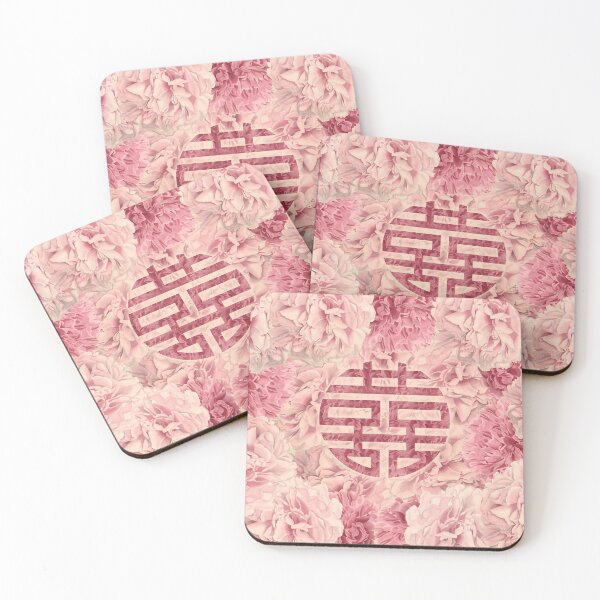 Item preview, Watercolor Double Happiness Symbol on  Peony flowers designed and sold by Nartissima.